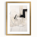 Abstract minimalist wall art framed in gold, showcasing a contemporary design. The piece features soft colors and sharp lines, ideal for modern decor.