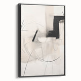 Framed abstract minimalist wall art featuring a sleek black design, showcased from a side view, ideal for modern decor and aesthetic enhancement in any room.