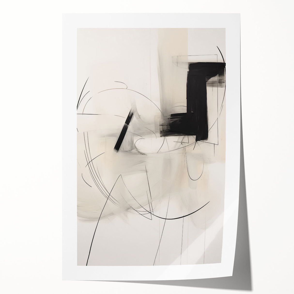 Abstract minimalist wall art print showcasing a blend of soft pastel colors and geometric shapes, rolled and ready for framing, ideal for modern decor enthusiasts.