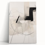 Abstract minimalist wall art design showcasing a serene color palette with soft pastel tones, displayed on a stretched canvas leaning against a neutral wall, perfect for modern decor.