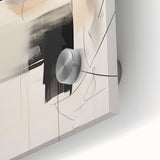 Close-up of an abstract minimalist wall art piece featuring soft pastel colors and geometric shapes, displayed in a sleek acrylic frame, perfect for modern decor.