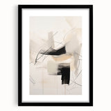 Minimalist black-framed wall art featuring an abstract design, enhancing modern decor with sleek lines and neutral tones, perfect for contemporary interiors.