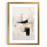 Abstract minimalist wall art featuring a gold frame with a mat, showcasing a modern design, ideal for contemporary home decor and stylish interiors.