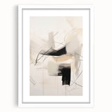 Abstract minimalist wall art design featuring a white frame with a mat, showcasing geometric patterns and soft color tones, perfect for modern interior decor.