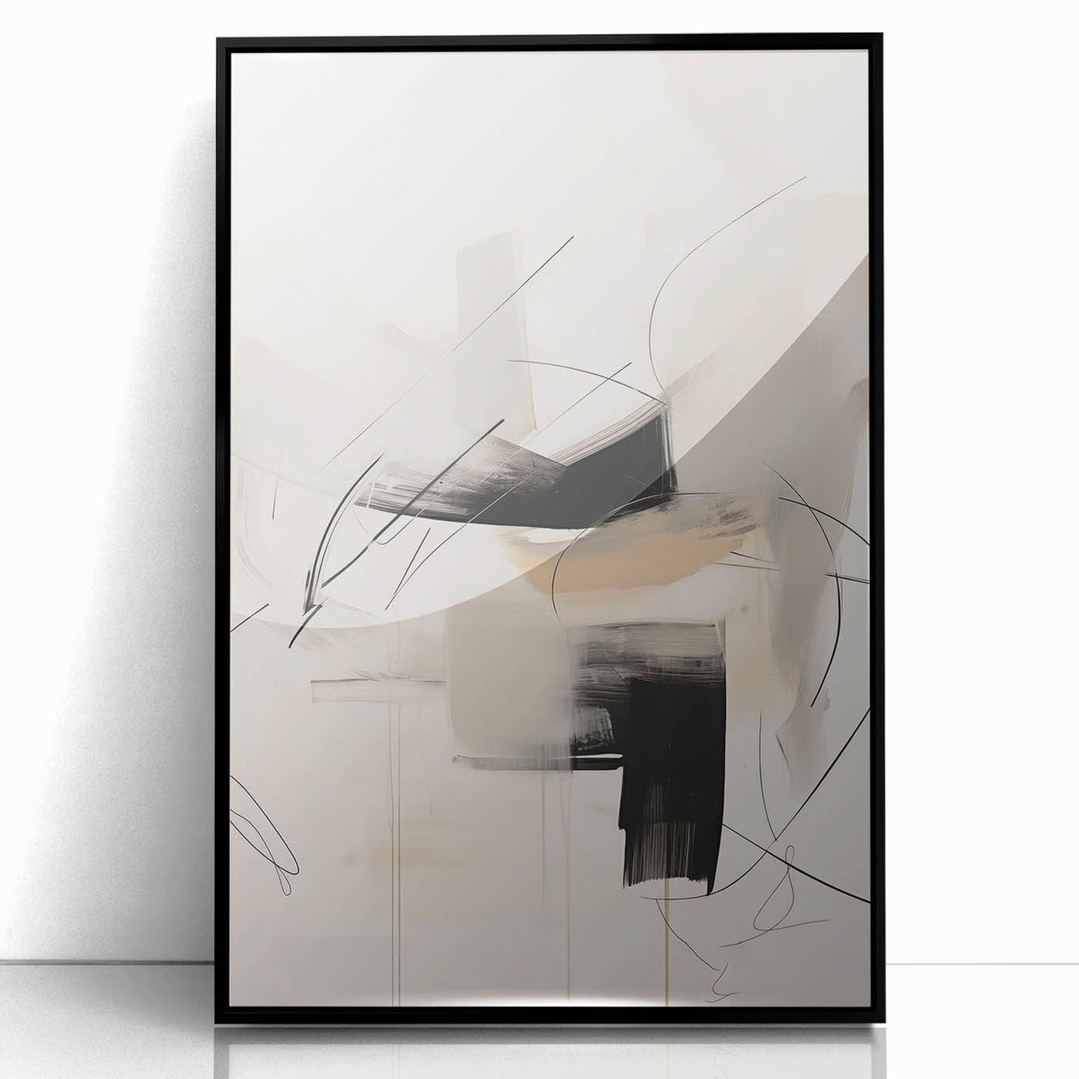 Framed acrylic wall art piece showcasing an abstract minimalist design in black, perfect for modern home decor. Ideal for enhancing contemporary interiors.