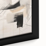 Close-up of an abstract minimalist wall art piece showcasing a vibrant color palette and geometric shapes, framed for elegant display in modern decor.