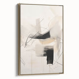 Framed canvas wall art showcasing an abstract minimalist design with gold accents, displayed from a side view, ideal for modern home decor.