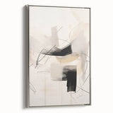 Framed minimalist wall art featuring an abstract design in muted tones, presented in a sleek silver frame, perfect for modern decor. Ideal for enhancing contemporary living spaces.