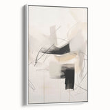 Framed canvas artwork showcasing an abstract minimalist design in soft pastel colors, viewed from the side, perfect for modern home decor.