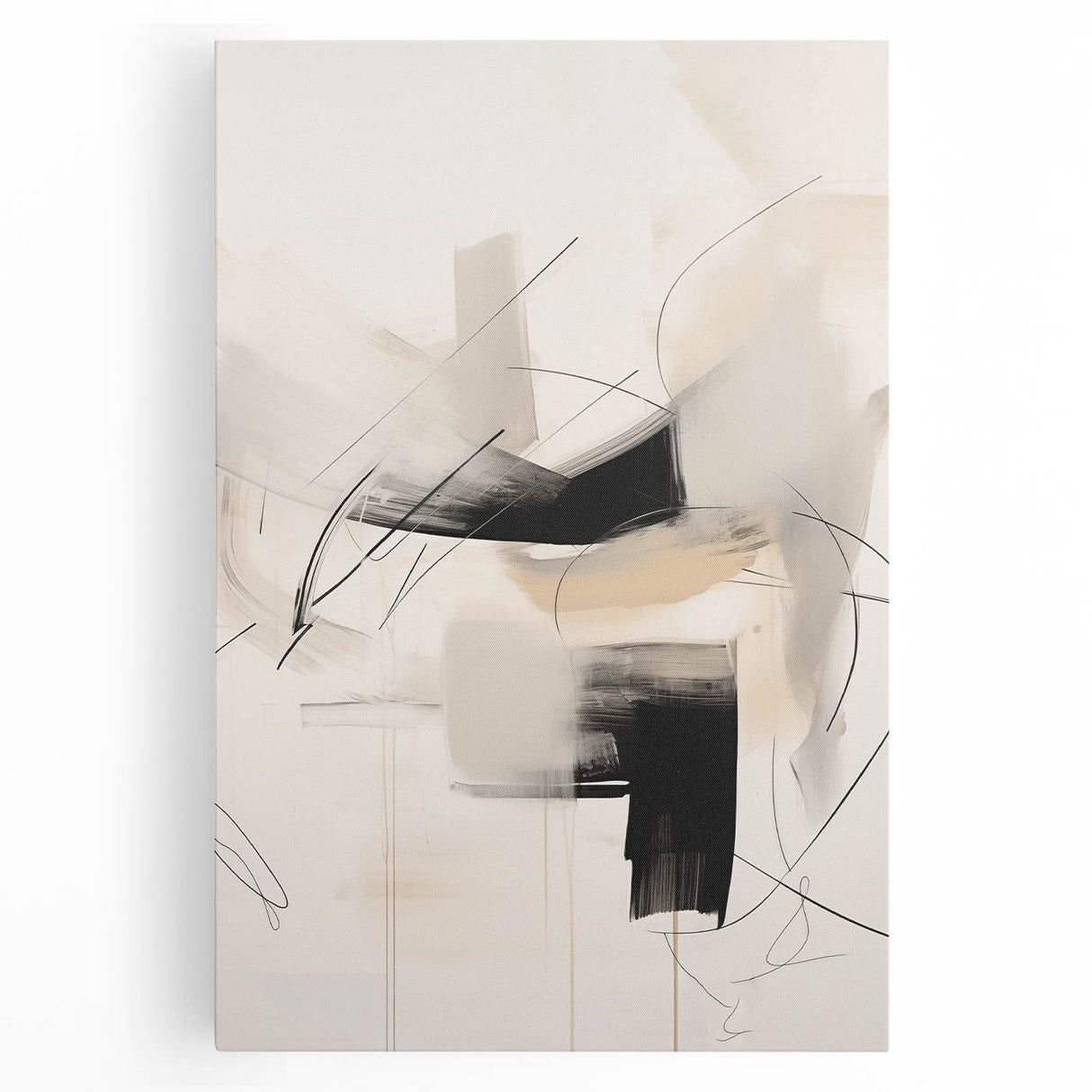 Abstract minimalist wall art design featuring soft pastel colors and geometric shapes on stretched canvas, ideal for contemporary home decor and artistic expression.