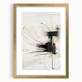 Abstract minimalist wall art collection featuring a gold frame and mat, showcasing a modern design in a frontal view, perfect for elegant décor.