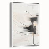 Framed abstract minimalist wall art featuring a white design on a canvas, showcasing a sleek side view, perfect for modern home decor or office aesthetics.