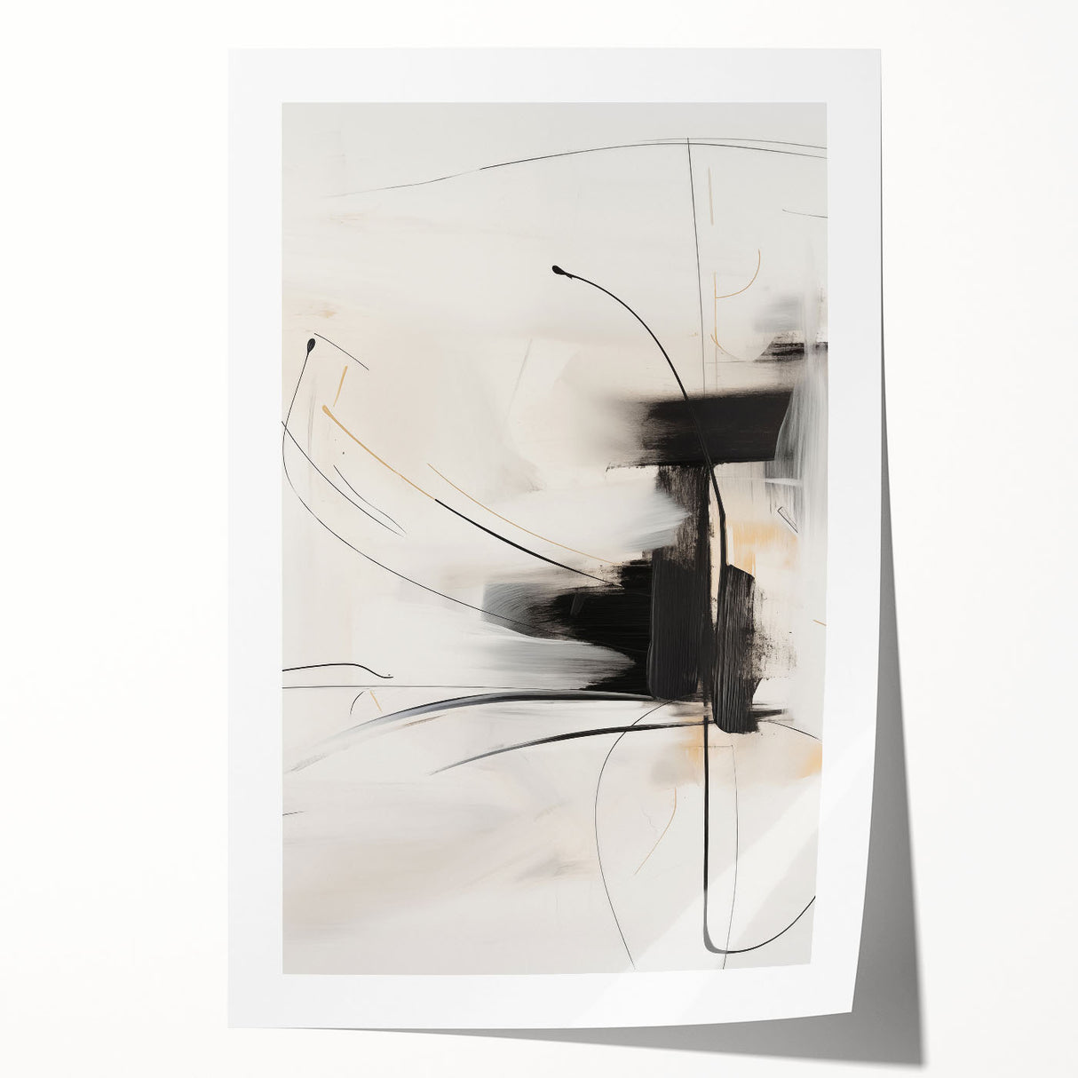 Abstract minimalist design wall art print featuring soft pastel colors and geometric shapes, elegantly rolled and ready for display in a modern home decor setting.