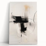 Abstract minimalist wall art collection featuring a stretched canvas with soft gray and beige tones, leaning against a white wall in a modern interior setting, perfect for contemporary decor.