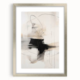 Abstract minimalist design wall art framed in silver, showcasing geometric patterns and soft color tones, perfect for modern interior decor.