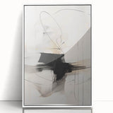 Framed abstract minimalist wall art featuring a sleek white border, showcasing a contemporary design with soft neutral tones, perfect for modern home decor.