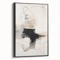 Framed wall art showcasing an abstract minimalist design with geometric shapes in black and gray tones, viewed from the side, ideal for modern decor.