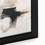 Framed abstract minimalist wall art featuring soft earthy tones and geometric shapes, perfect for modern decor, showcasing a close-up detail of the canvas texture.