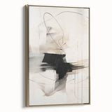 Framed abstract minimalist wall art featuring a gold and white geometric design, showcasing a sleek side view that highlights its elegant finish, ideal for modern decor.