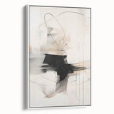 Framed abstract minimalist wall art in a white frame, showcasing an elegant design with soft colors and clean lines, perfect for modern home decor.