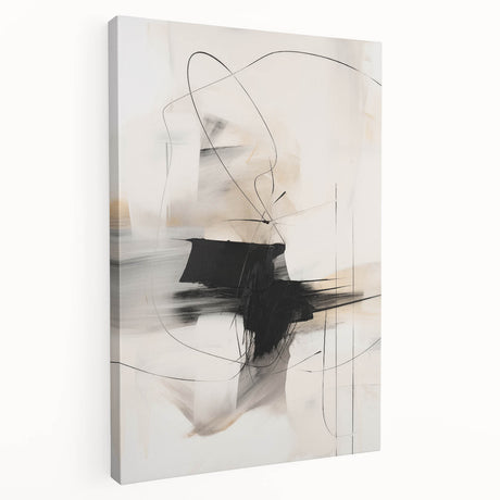 Abstract minimalist wall art collection displayed on stretched canvas, showcasing soft neutral tones and geometric shapes, ideal for modern home decor.