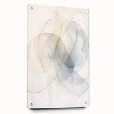Acrylic glass wall art featuring an abstract minimalist design with a side view showcasing sleek lines and a modern aesthetic, secured with pins, perfect for contemporary decor.