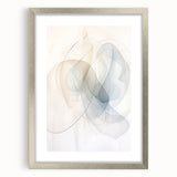 Abstract minimalist wall art framed in silver, showcasing geometric patterns with a soft color palette. Perfect for modern home decor, enhancing any space.