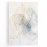 Abstract minimalist wall art canvas featuring a geometric design in muted tones of blue and beige, elegantly stretched for display, ideal for modern interiors.