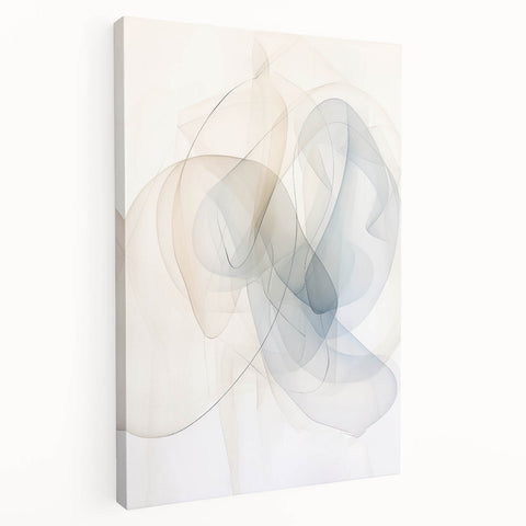 Abstract minimalist wall art featuring a sleek design in muted tones, displayed in a side view to showcase its stretched canvas format, perfect for modern decor.