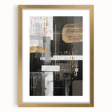 Abstract modern wall art design in a gold frame with a mat, showcasing elegant lines and soft colors, perfect for contemporary decor.