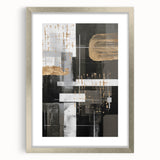 Framed abstract modern wall art collection showcasing a silver mat and sleek design, perfect for contemporary home decor.