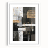 Abstract modern wall art featuring a colorful geometric design, framed in a sleek white mat frame, perfect for contemporary decor.