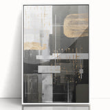 Framed modern abstract wall art showcasing vibrant colors and dynamic shapes, set against a white background for a contemporary aesthetic.