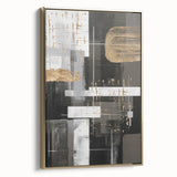 Framed modern abstract wall art featuring gold accents, showcasing fluid shapes and a contemporary design, perfect for stylish decor.