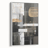 Framed modern abstract wall art featuring vibrant colors and geometric shapes, displayed in a white frame, enhancing contemporary decor.