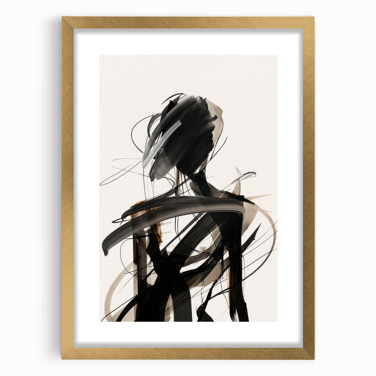 Abstract modern wall art collection in a gold frame with a mat, showcasing vibrant colors and geometric designs, perfect for contemporary decor.