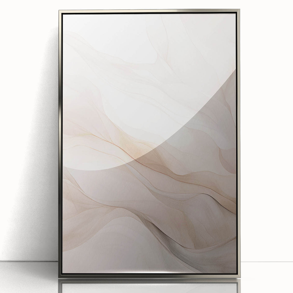 Framed acrylic wall art featuring an abstract modern design in silver tones, showcasing a sleek front view that enhances contemporary decor aesthetics.