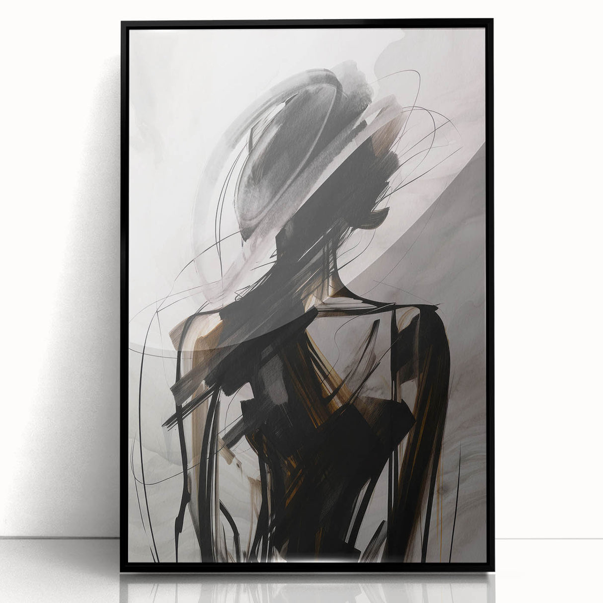 Framed abstract modern wall art design in black acrylic, showcasing geometric shapes and bold colors, perfect for contemporary decor.
