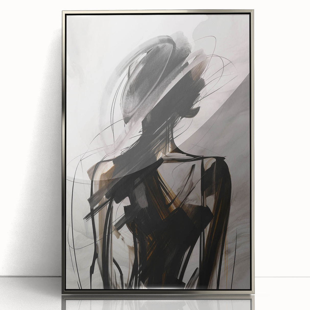 Framed abstract modern wall art collection showcasing vibrant colors and geometric shapes, highlighted by a sleek silver frame for a contemporary touch.