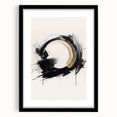 Framed abstract modern wall art featuring a striking black design with a mat, perfect for contemporary home decor, showcasing sleek lines and elegance.