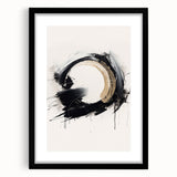 Framed abstract modern wall art featuring a striking black design with a mat, perfect for contemporary home decor, showcasing sleek lines and elegance.