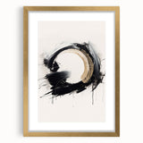 Framed abstract modern wall art design showcasing a gold mat and sleek frame, perfect for enhancing contemporary interior decor.