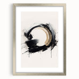 Modern abstract wall art collection featuring a silver frame and mat, showcasing vibrant geometric patterns and a sleek, contemporary design.