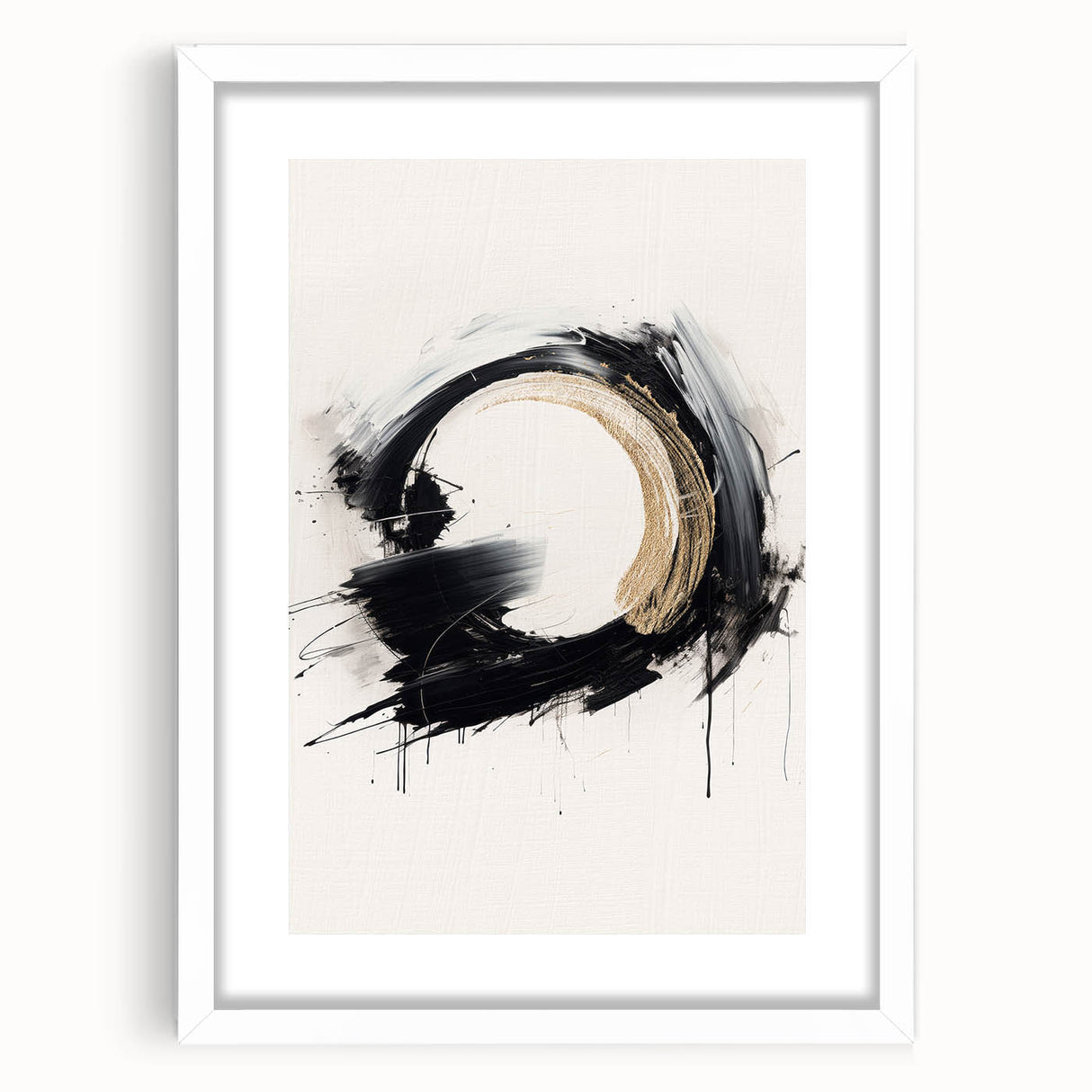 Abstract modern wall art design featuring a framed piece with a white mat, showcasing vibrant colors and geometric shapes for contemporary decor.