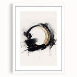 Abstract modern wall art design featuring a framed piece with a white mat, showcasing vibrant colors and geometric shapes for contemporary decor.