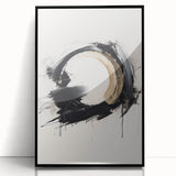 Framed modern abstract wall art with a black acrylic front, showcasing vibrant colors and geometric shapes, perfect for contemporary decor.