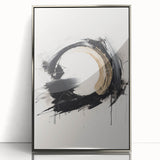 Framed abstract modern wall art design in silver acrylic, showcasing bold shapes and textures, perfect for contemporary decor.