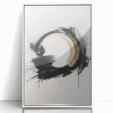 Framed abstract modern wall art collection featuring a vibrant, colorful design with geometric shapes on a white background, ideal for contemporary decor.