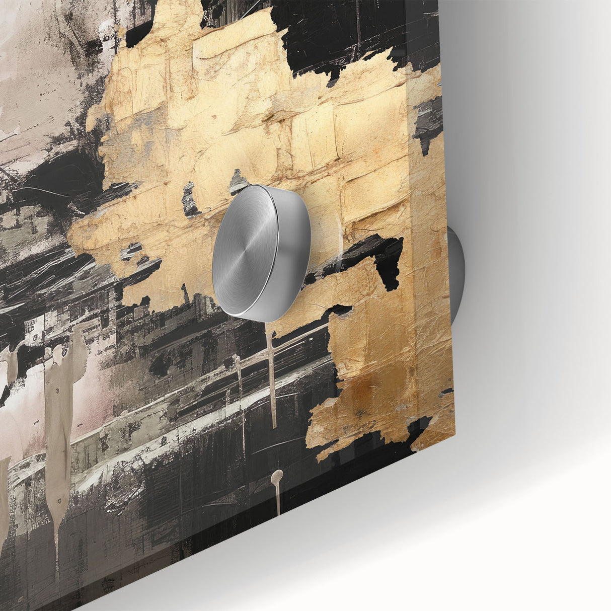Close-up of abstract modern wall art design on acrylic glass, showcasing vibrant colors and intricate patterns, ideal for contemporary decor.