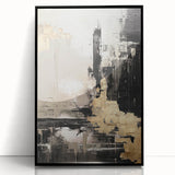 Framed abstract modern wall art collection with a black frame, showcasing vibrant colors and dynamic shapes for contemporary decor.